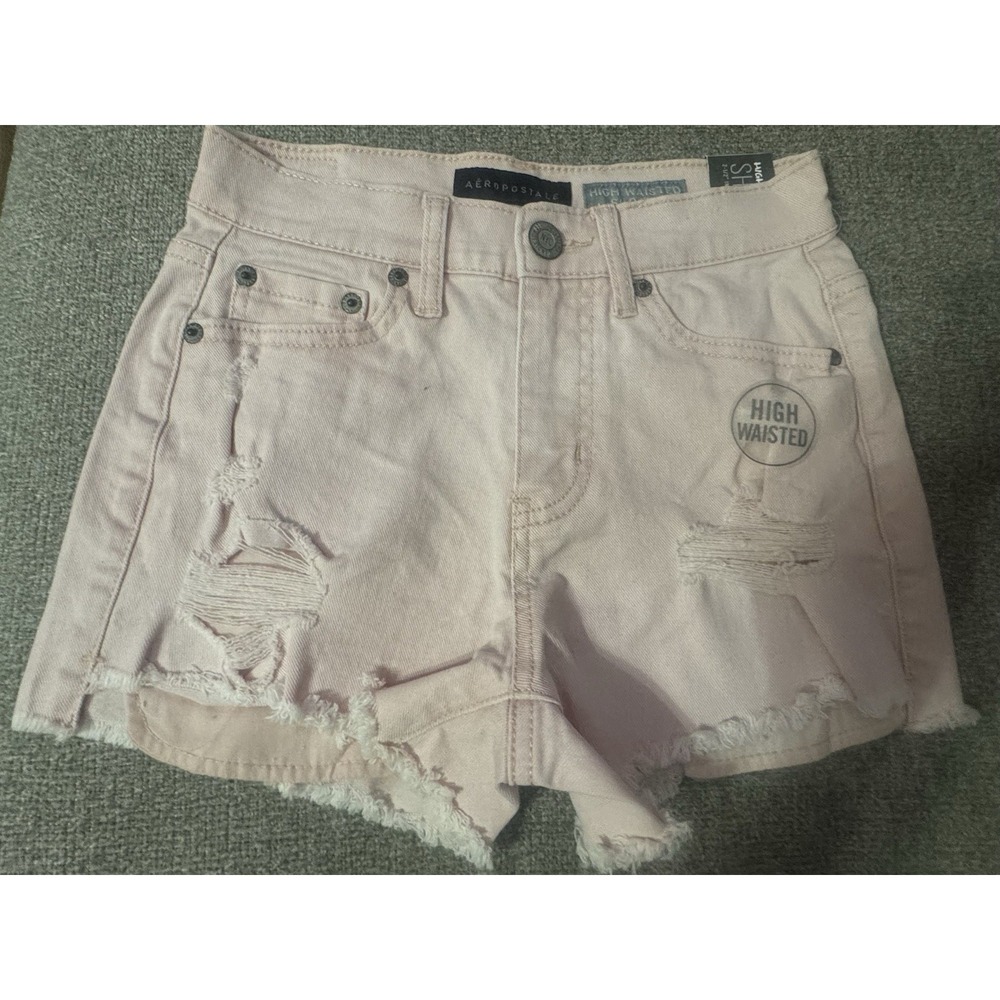 Aeropostale Denim Shorts Womens Size 00 High Waisted Shorty Pink Distressed